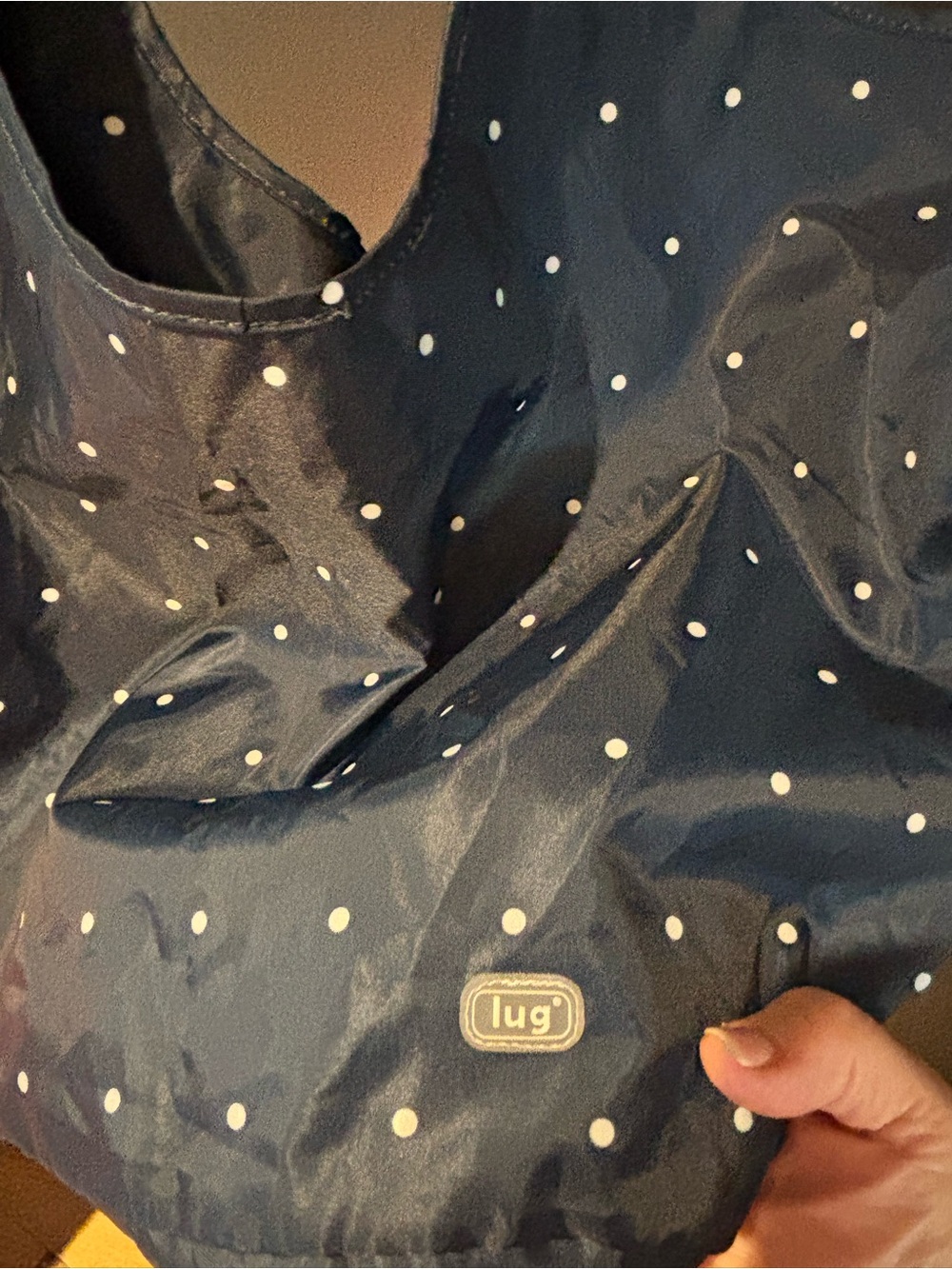 lug Navy with White Polka Dot nylon tote bag - Picture 3 of 5